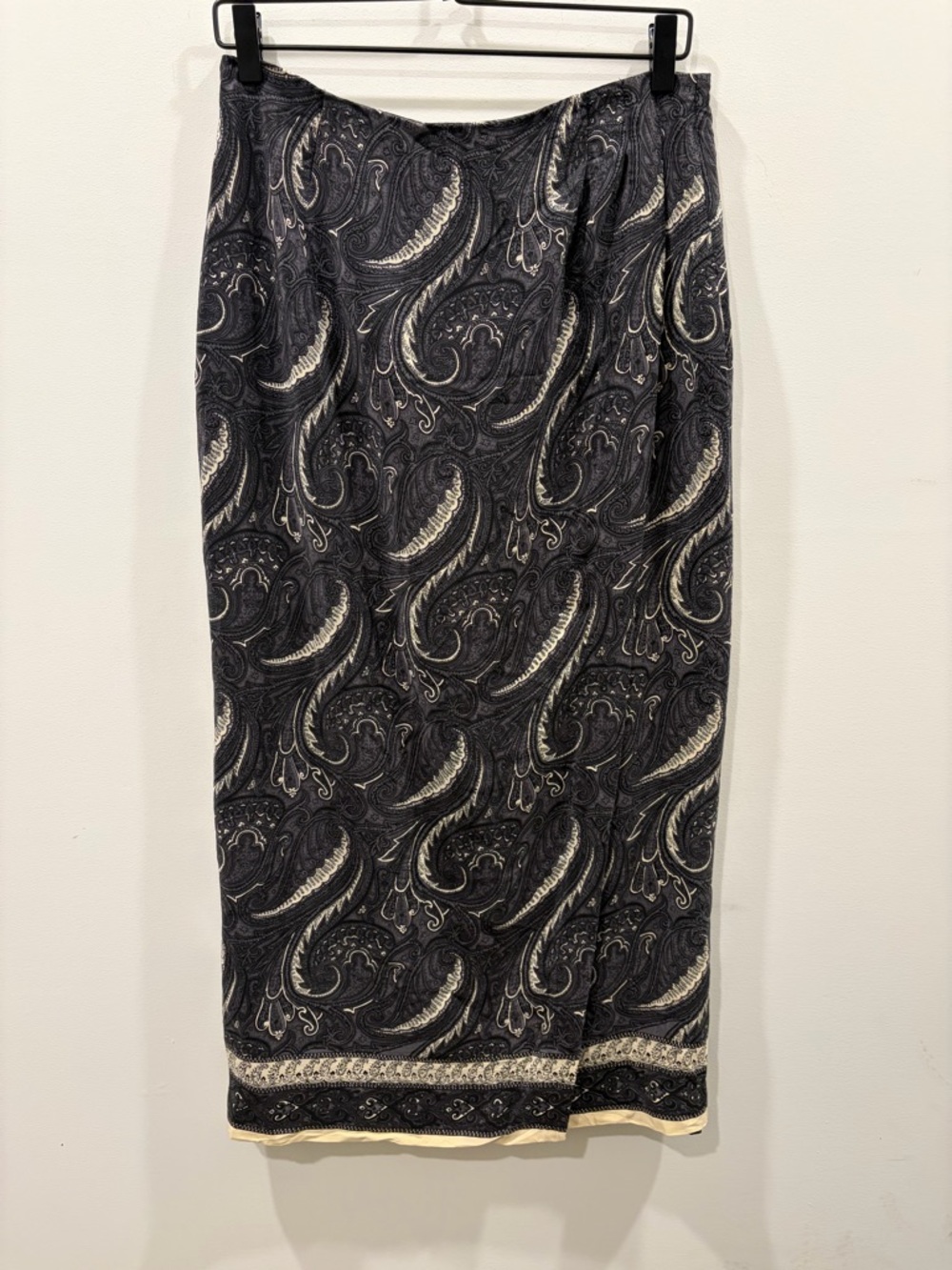 Field Manor Silk Wrap Paisley Maxi Skirt with Cream Accents